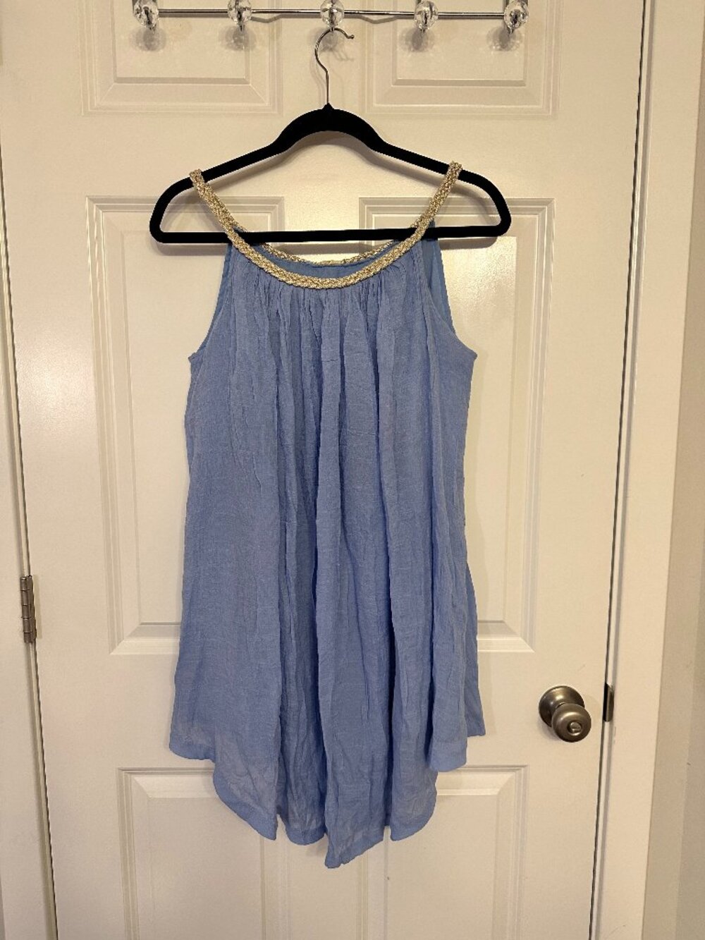 Sand & Spirit Blue Crinkled Tunic Sundress with Braided Straps - Women's L
